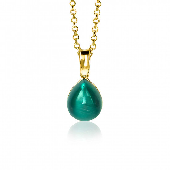 ZINZI zilveren hanger geelverguld groen peervorm 20mm ZIH1934GG (zonder collier)