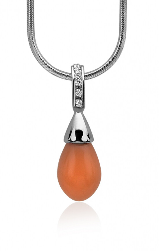 Zinzi zilveren parelhanger oranje-koraal ZIH394K (zonder collier)