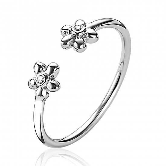 ZINZI zilveren ring open bloemetjes wit ZIR1879C