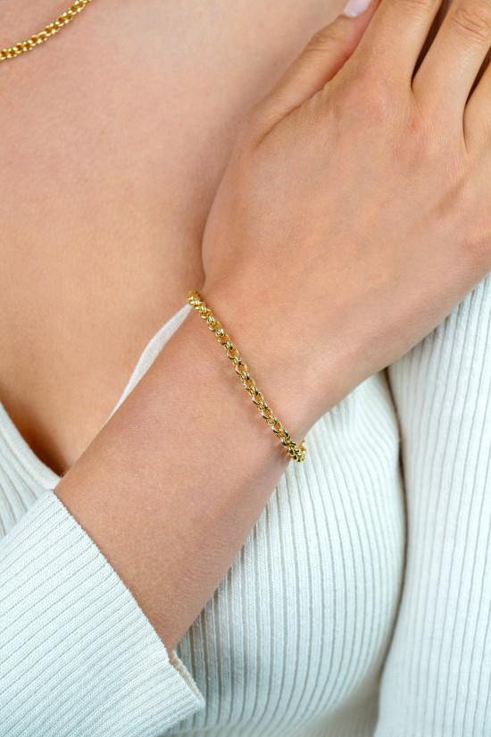 ZINZI zilveren jasseron armband geel verguld 5mm breed 19cm ZIA1009G