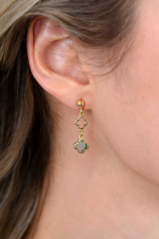 27mm ZINZI goldplated zilveren oorstekers met licht blauwe klavers en open klavers 8mm ZIO2906