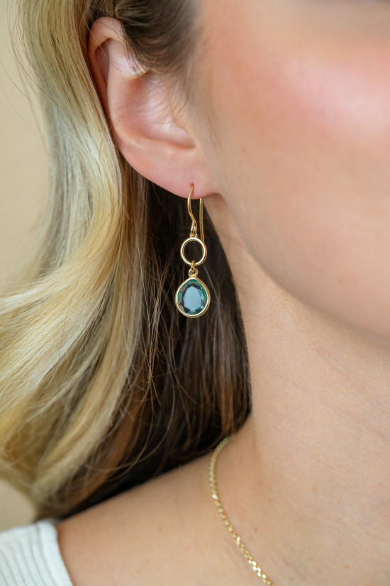 36mm ZINZI gold plated zilveren oorhangers turquoise peer en open rondje ZIO2716G