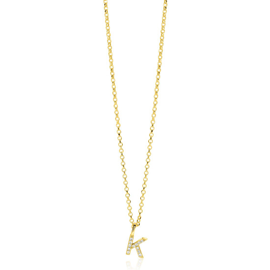 ZINZI gold plated zilveren letter hanger K bezet met witte zirkonia's ZIH2828-K (zonder ketting)