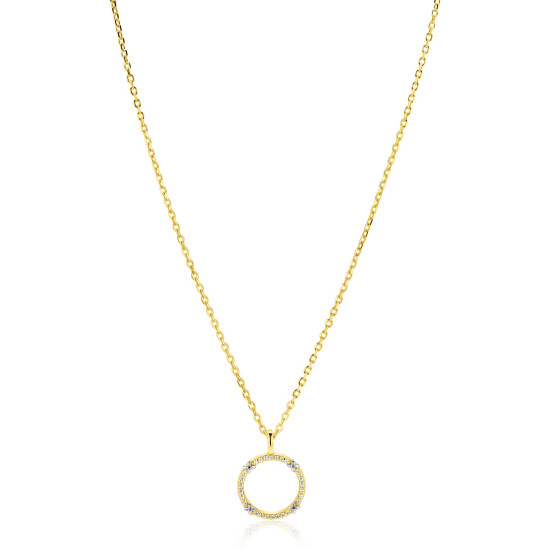 ZINZI goldplated zilveren ketting 45cm met open ronde hanger, verfraaid met X-details en witte zirkonia’s ZIC2814