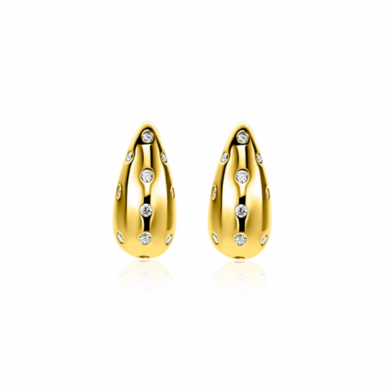 17mm ZINZI gold plated zilveren oorstekers in druppelvorm met witte zirkonia's ZIO2708Y