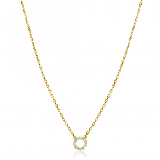 ZINZI gold plated zilveren ketting met open rondje (7,5mm) bezet met witte zirconia's 40-45cm ZIC2550Y
