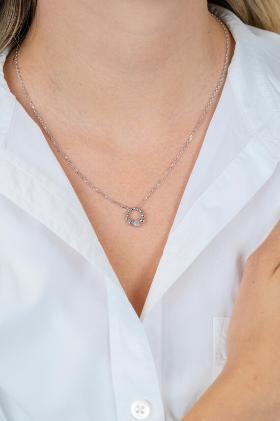 ZINZI zilveren ketting 45cm met speelse ronde bolletjeshanger en witte zirkonia's ZIC2817