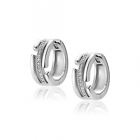 15mm ZINZI zilveren multi-look oorringen 3 banen met witte zirkonia’s ZIO2730
