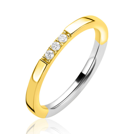 ZINZI goldplated zilveren gladde aanschuifring bezet met drie witte zirconia's ZIR2130YC