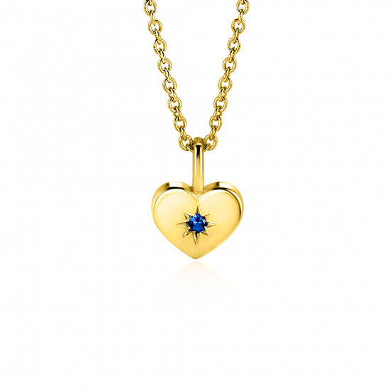 SEPTEMBER hanger 12mm gold plated hart geboortesteen saffier blauw zirconia (zonder collier)
