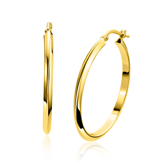 35mm ZINZI gold plated zilveren oorringen met gladde buis 3mm breed en handige bovensluiting ZIO2857G