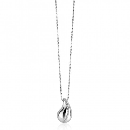 ZINZI zilveren venetiaanse ketting 45-48cm met druppelvormige hanger 20mm, golvende rij witte zirkonia's ZIC2707