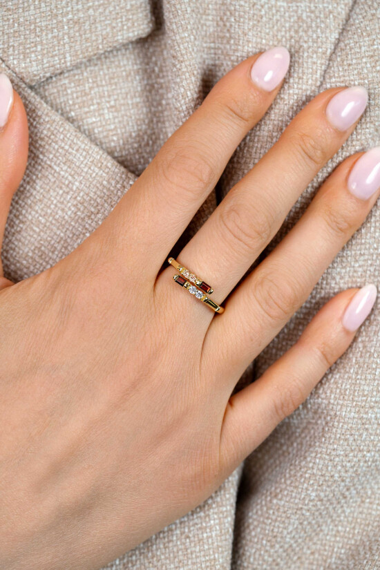 ZINZI gold plated zilveren multi-look ring (5mm breed) bezet met witte, bruine en champagne kleurstenen ZIR2869