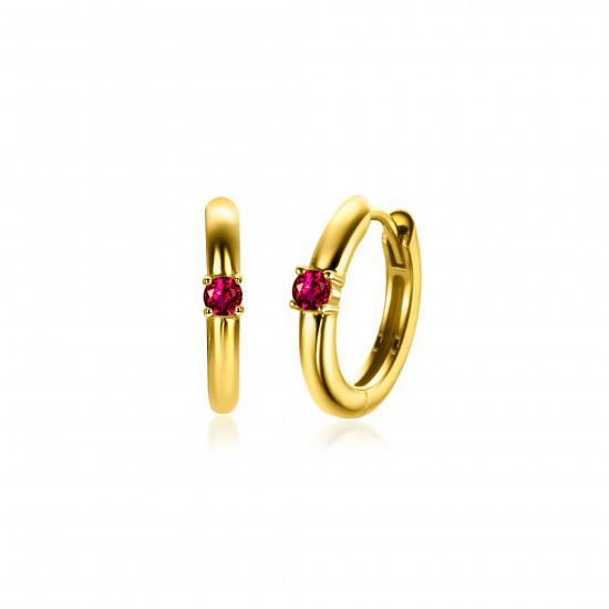JULI oorringen 13mm gold plated met geboortesteen rood robijn zirconia 
