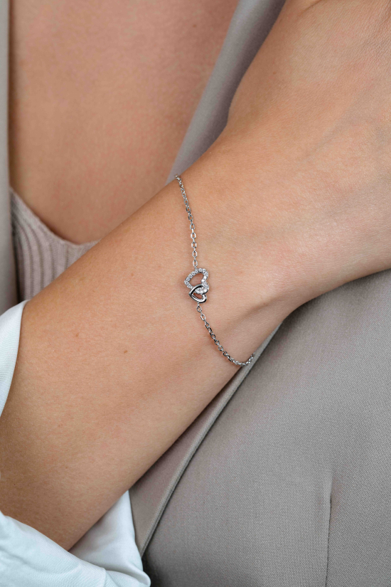 ZINZI zilveren armband met verbonden hartjes, witte zirkonia's 17-19cm ZIA2493