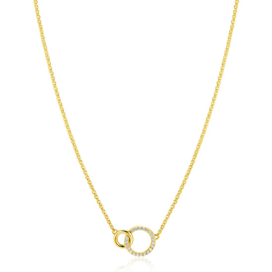 ZINZI goldplated zilveren ketting met twee verbonden ronde schakels witte zirconia's ZIC1782Y
