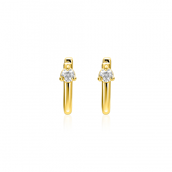 14mm ZINZI gold plated zilveren oorringen U-vorm met witte zirkonia ZIO2733Y