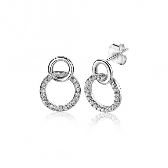 ZINZI zilveren oorknoppen 2 open rondjes verbonden wit ZIO1782
