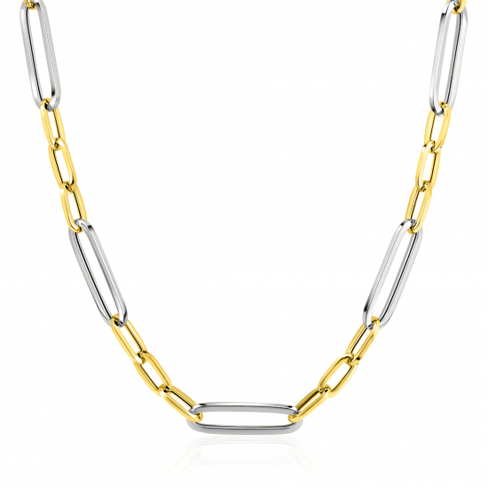 ZINZI zilveren bicolor schakelketting 45cm met ovale schakels 7mm breed ZIC2752