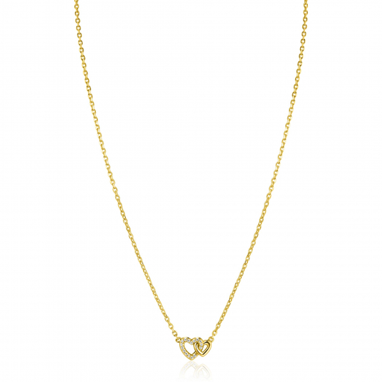 ZINZI gold plated zilveren ketting 42–45cm met verbonden hartjes, witte zirkonia's ZIC2493Y