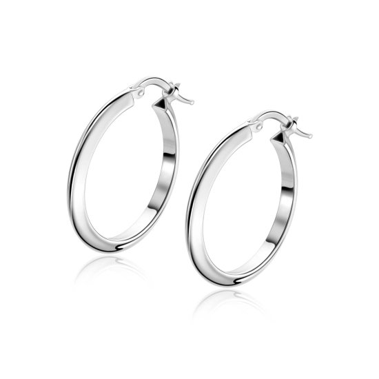 25mm ZINZI zilveren oorringen met gladde buis 3mm breed en handige bovensluiting ZIO2856