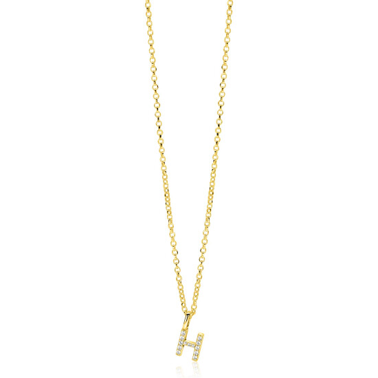 ZINZI gold plated zilveren letter hanger H bezet met witte zirkonia's ZIH2828-H (zonder ketting)