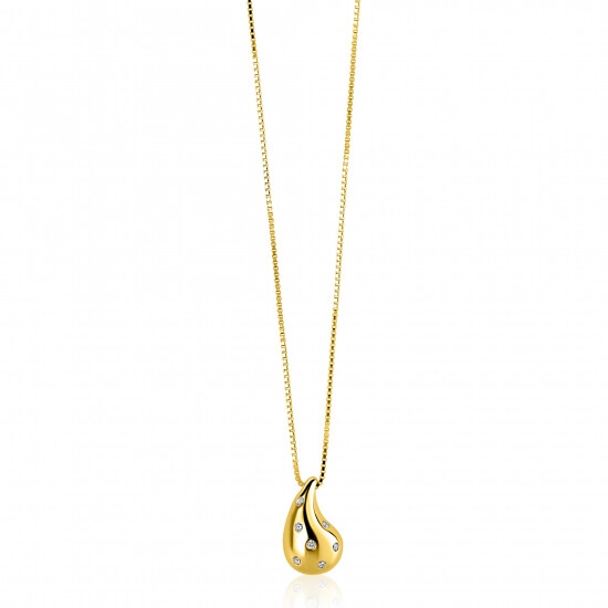 ZINZI gold plated zilveren venetiaanse ketting 45-48cm met druppelvormige hanger 20mm, bezet met witte zirkonia's ZIC2708Y