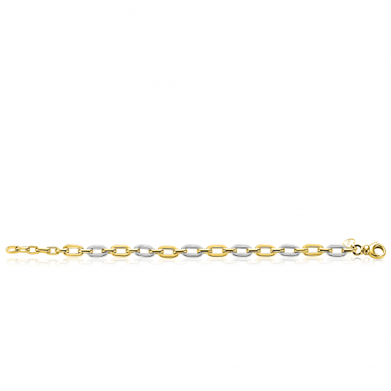 ZINZI gold plated zilveren schakelarmband met bicolor rechthoekige schakels (6,5mm breed) ZIA2757