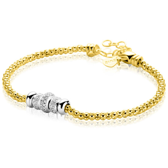 ZINZI goldplated zilveren popcorn schakelarmband met vijf sierlijke, beweegbare beads in zilver en wit zirkonia ZIA2779Y
