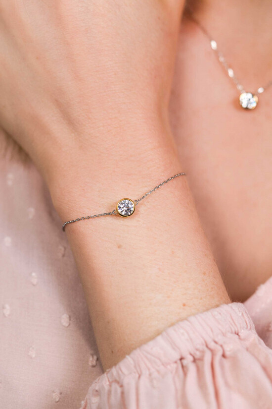 ZINZI zilveren armband met ronde zetting geelverguld wit 17-19cm ZIA1775G