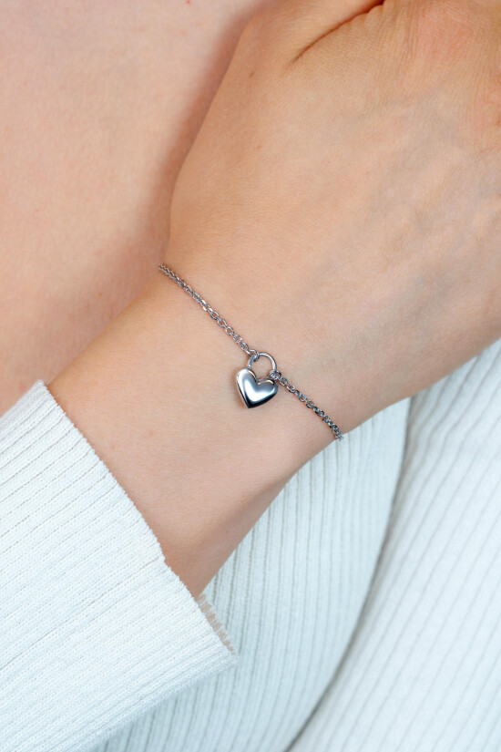 ZINZI zilveren  schakelarmband met hartvormige slot hanger 17-20cm ZIA2673