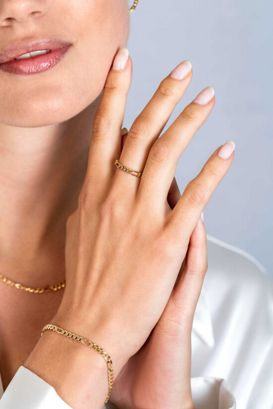 ZINZI gold plated zilveren aanschuifring met figaro schakel 3mm ZIR2291G