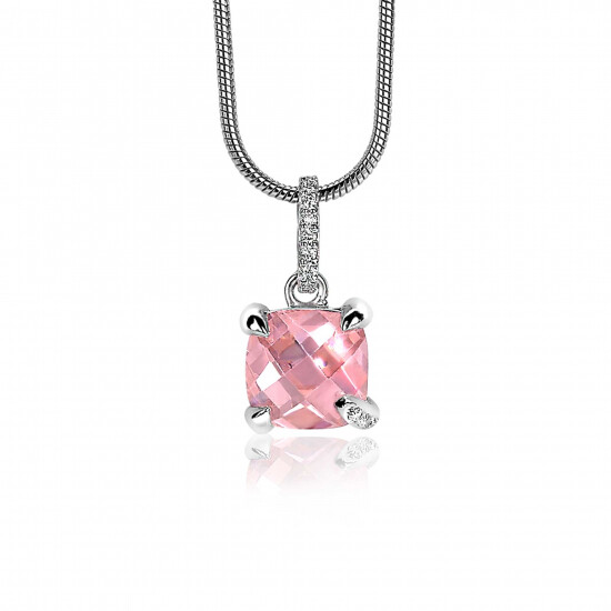 ZINZI zilveren hanger vierkant roze ZIH1470R (zonder collier)