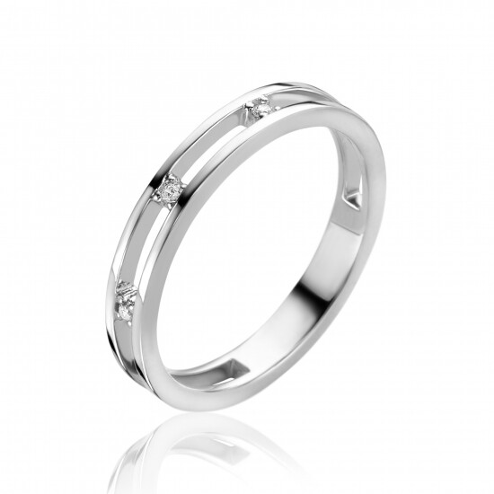 ZINZI zilveren multi-look ring, met de look van twee smalle ringen waartussen drie witte zirconia's zijn bevestigd ZIR2451C