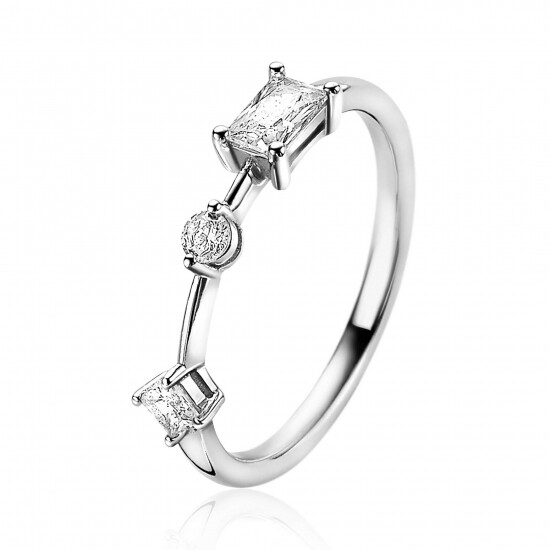 ZINZI zilveren ring rond vierkant rechthoek wit ZIR2044C