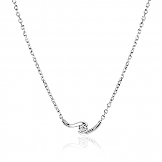 ZINZI zilveren ketting 42-45cm met ronde zirkonia, sierlijk omklemd door twee golvende staafjes ZIC2766