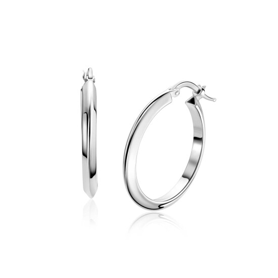25mm ZINZI zilveren oorringen met gladde buis 3mm breed en handige bovensluiting ZIO2856