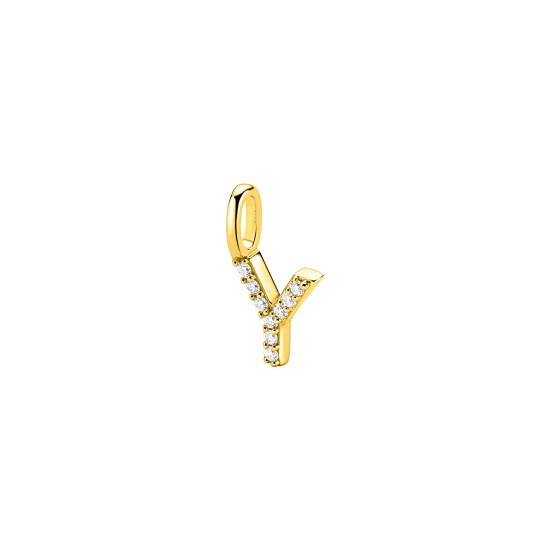 ZINZI gold plated zilveren letter hanger Y bezet met witte zirkonia's ZIH2828-Y (zonder ketting)