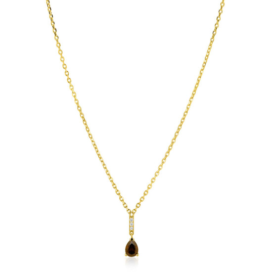 ZINZI goldplated zilveren ketting 45cm met bruine druppelvormige kleursteen ZIC2804