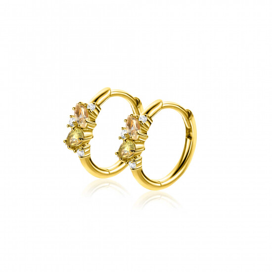 15mm ZINZI gold plated zilveren oorringen bezet met champagne, peridot en witte zirkonia's, met luxe klapsluiting ZIO-BF120