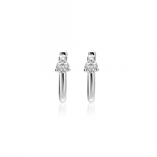 14mm ZINZI zilveren oorringen U-vorm met witte zirkonia ZIO2733