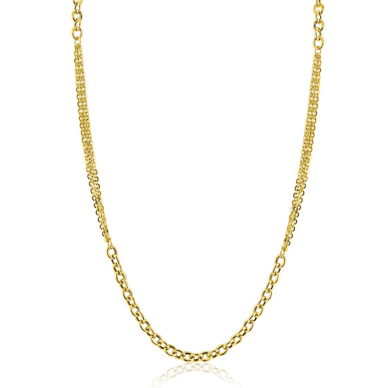 ZINZI goldplated zilveren collier 45cm met dubbele stijl: grove schakel en fijne kettingen ZIC2781G