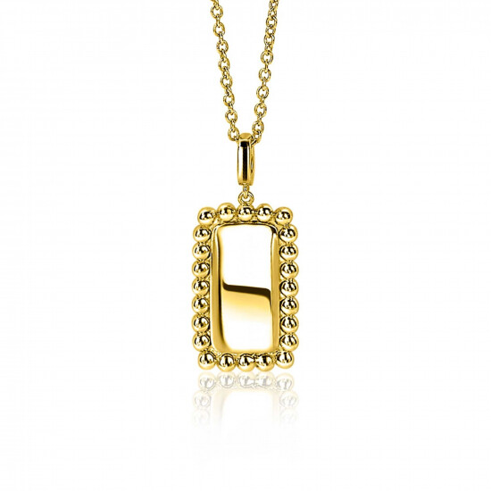 ZINZI zilveren hanger geelverguld 26mm rechthoek met bolletjes rand ZIH1976G (zonder collier)
