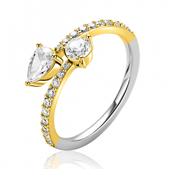 ZINZI gold plated zilveren multi-look ring met druppel- en ronde zetting ZIR2726Y