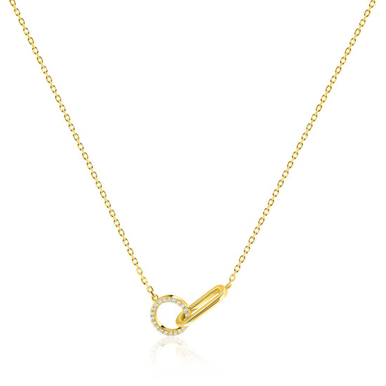 ZINZI gold plated zilveren ketting 45cm met twee verbonden schakels, bezet met witte zirkonia's ZIC2809