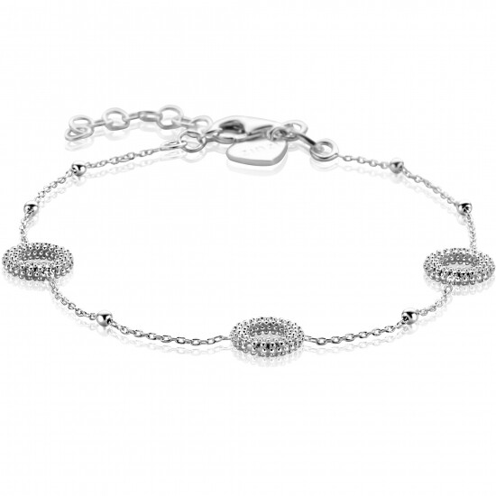 ZINZI zilveren armband met drie open rondjes (8,5mm) voorzien van een bolstructuur 17-20cm ZIA2704