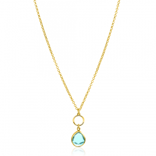 ZINZI gold plated zilveren ketting met open rondje en ovale hanger, bezet met turquoise kleursteen 40-45cm ZIC2716G