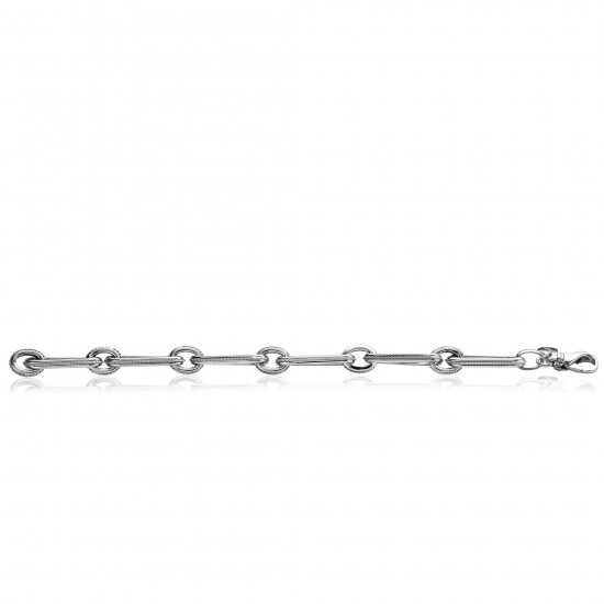 ZINZI zilveren brede schakelarmband met ovale en ronde schakels met gedraaide bewerking rondom 10mm breed en 19cm ZIA-BF82