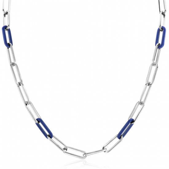 ZINZI zilveren ketting met paperclip-schakels en trendy schakels in lapis blauw 45cm ZIC2549