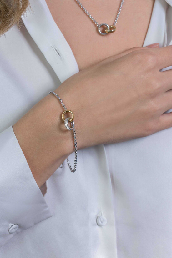 ZINZI zilveren armband bicolor schakel met twee ringen verbonden 17-20cm ZIA2102